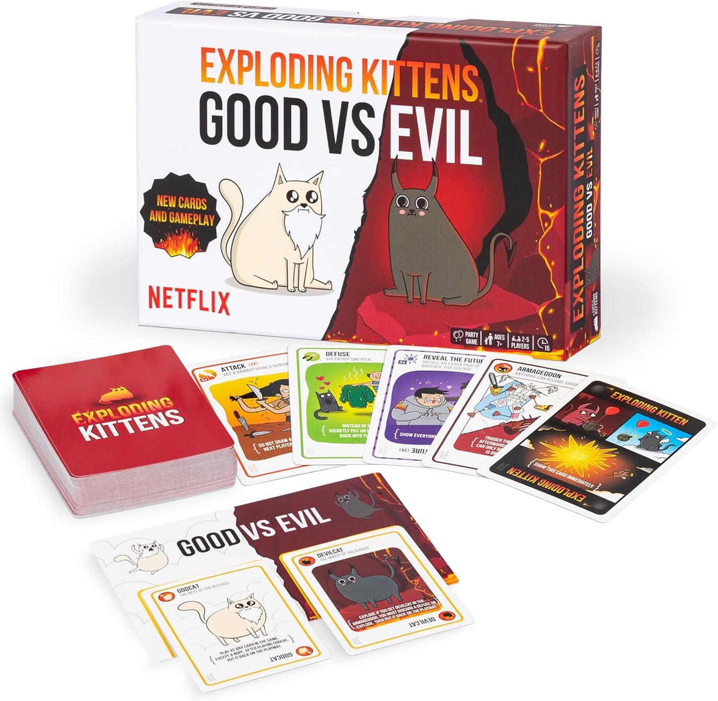 Exploding Kittens Good vs. Evil: 2-5, Age 7+, Party & Family Card Game | Battle with Godcat and Devilcat, use