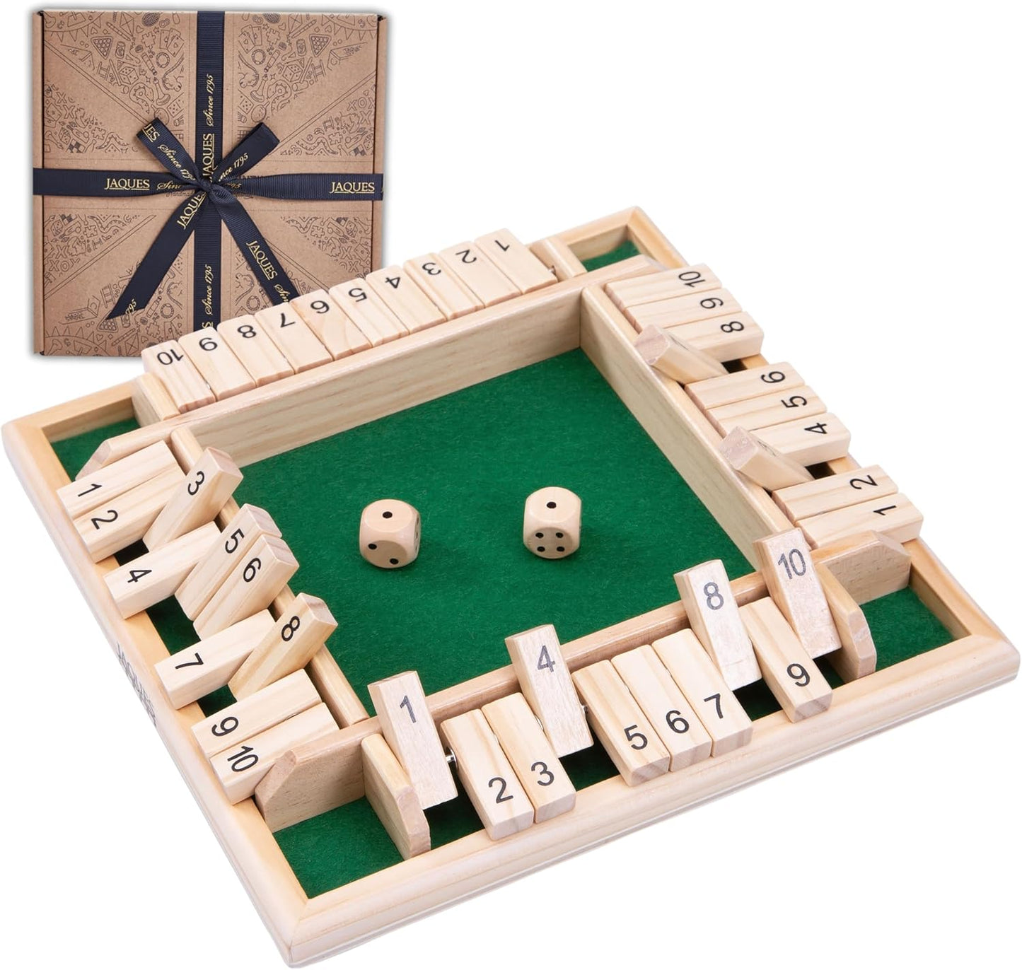 Jaques of London Wooden Shut the Box Game 4 Player | Premium Traditional Educational Dice Games | Since 1795
