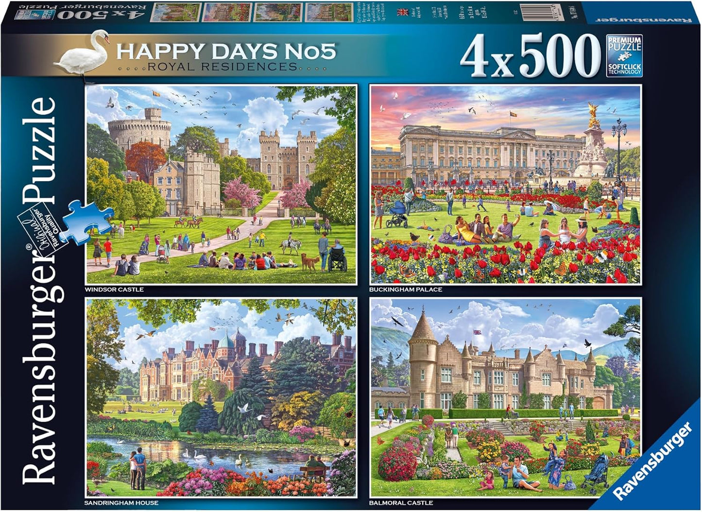 Ravensburger Happy Days Royal Residences 4x 500 Piece Jigsaw Puzzle for Adults and Kids Age 10 Years Up