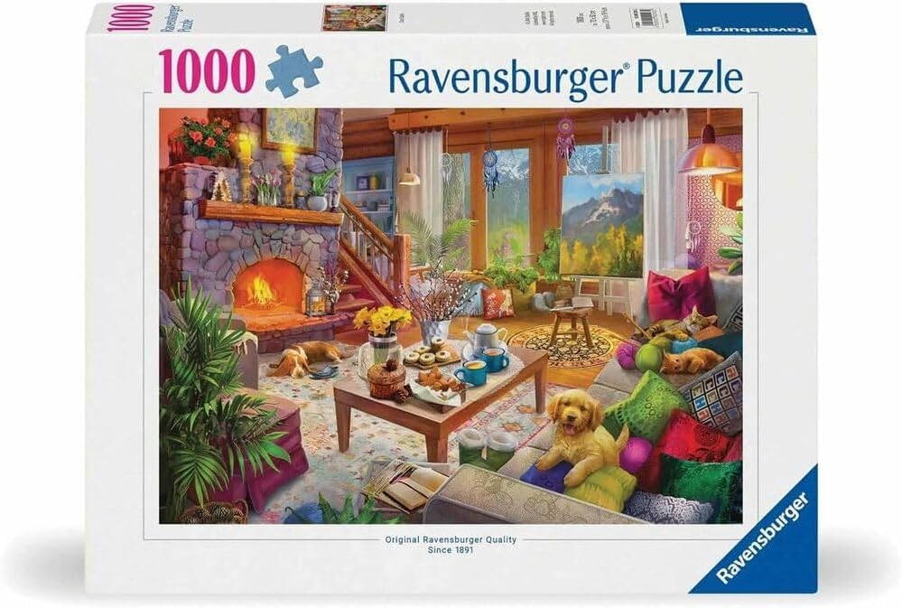 Ravensburger Cosy Cabin – 1000 Piece Jigsaw Puzzle for Adults and Ages 12 Years and Up - Scenic Winter Cabin Design