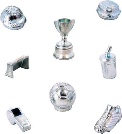 Monopoly World Football Stars die-cast tokens including trophy, ball, boot and whistle