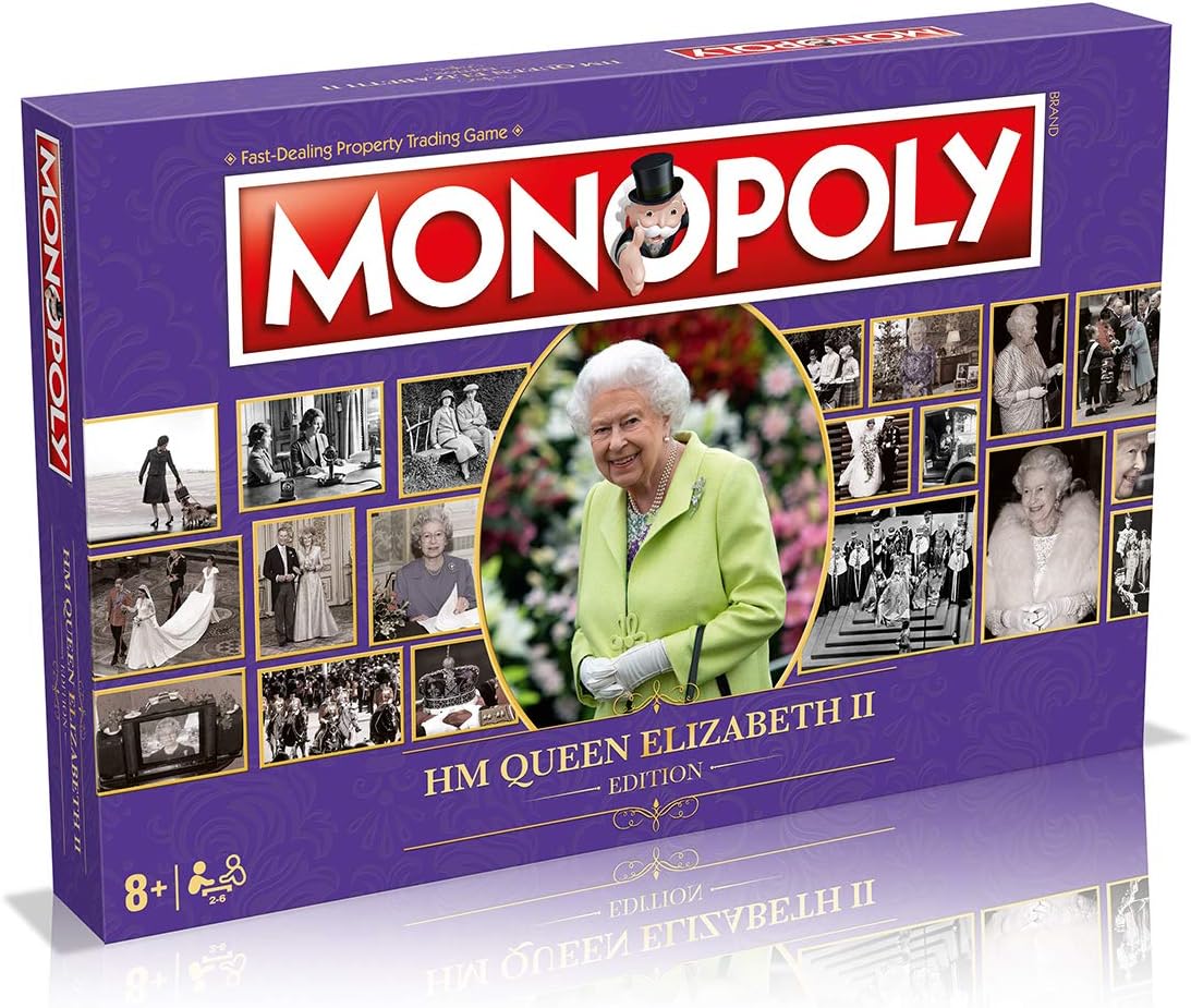 Winning Moves HM Queen Elizabeth II Monopoly Board Game, tour key moments in Her Majesty's life, Collect R