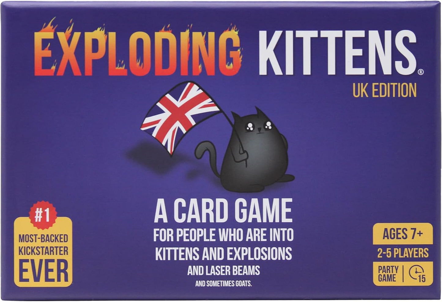Exploding Kittens UK Edition, 2-5 Players, Age 7+ Card Game | Cheeky fun for British family game nights! Draw 