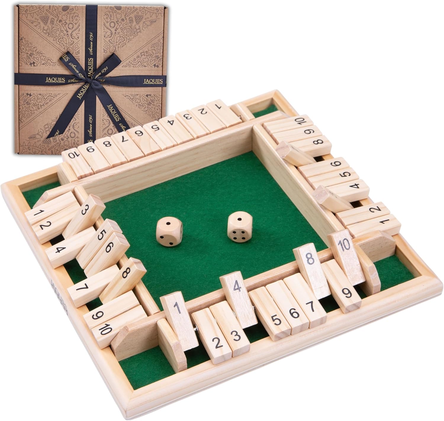 Jaques of London Wooden Shut the Box Game 4 Player | Premium Traditional Educational Dice Games | Since 1795