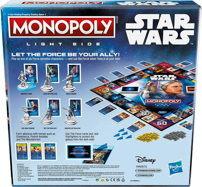 Monopoly Star Wars Light Side box reverse showing the six playable characters and full contents list