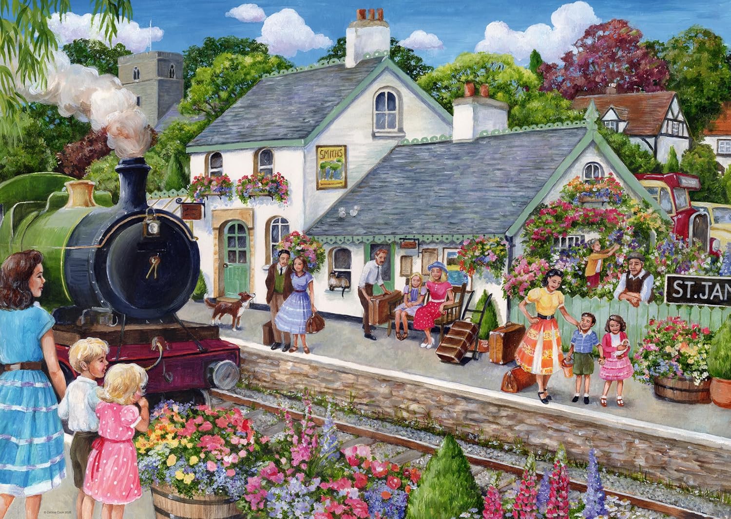 Ravensburger Whistle Stop Cottage 1000 Piece Jigsaw Puzzle – Debbie Cook Countryside Steam Train Scene for Adults & Fami