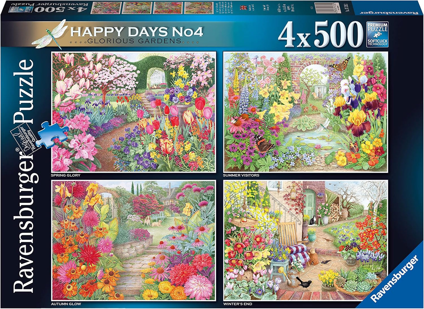 Ravensburger Happy Days Glorious Gardens 4X 500 Piece Jigsaw Puzzle for Adults & Kids Age 10 Years Up