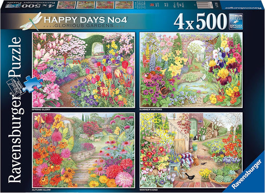 Ravensburger Happy Days Glorious Gardens 4X 500 Piece Jigsaw Puzzle for Adults & Kids Age 10 Years Up