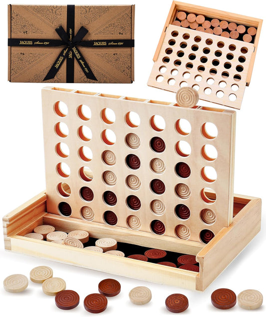 Jaques of London Luxury Score 4 in a Row Game | Wooden Travel Games for Adults and Kids | Wooden Games for all