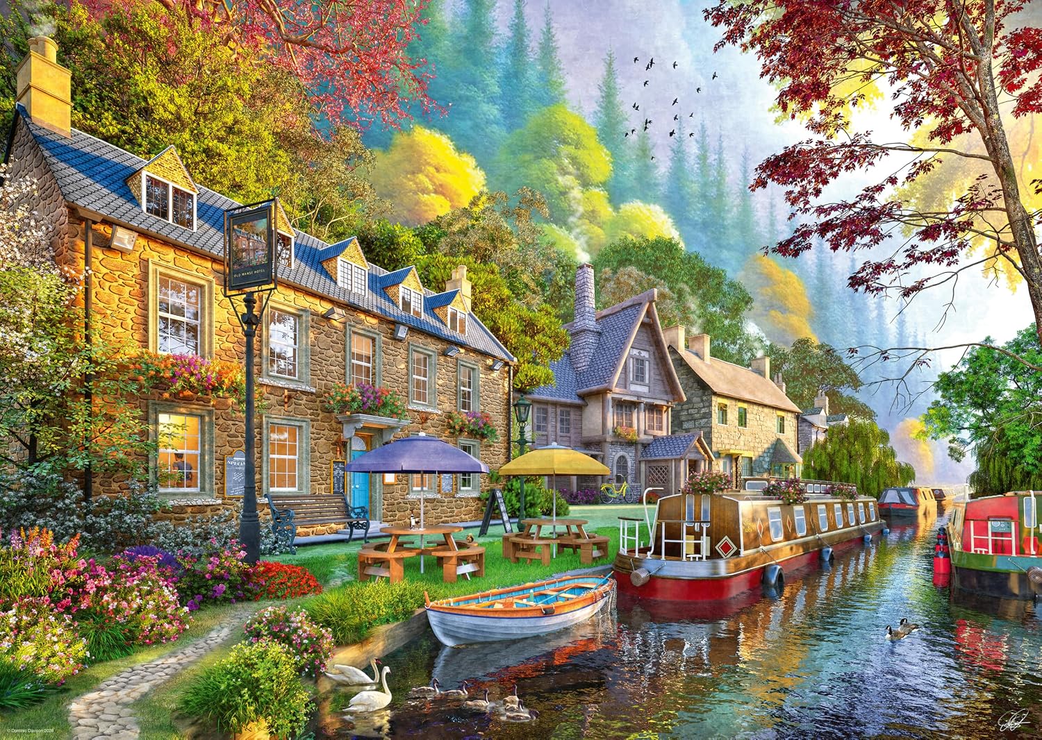 Ravensburger 1000 Piece Jigsaw Puzzle – Down the Lane No. 6 Canal Side Lane by Dominic Davidson - Countryside Pub & Cana